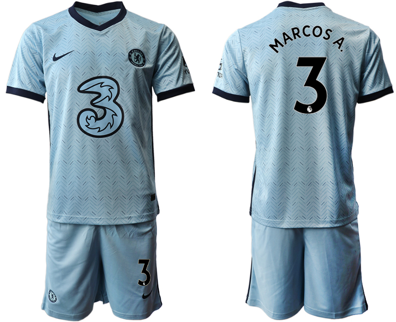 Men 2020-2021 club Chelsea away Light blue #3 Soccer Jerseys